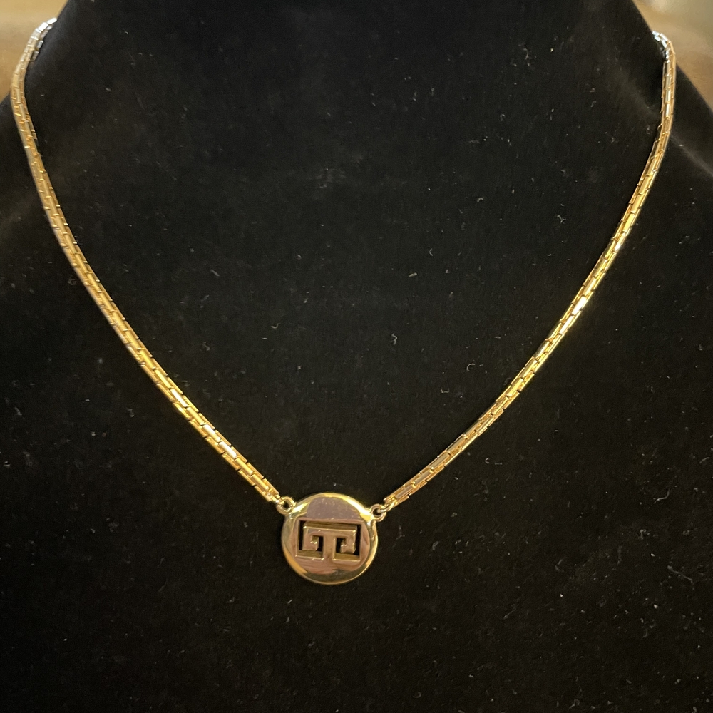 Vintage Givenchy Gold Tone G Logo Pendant Necklace
